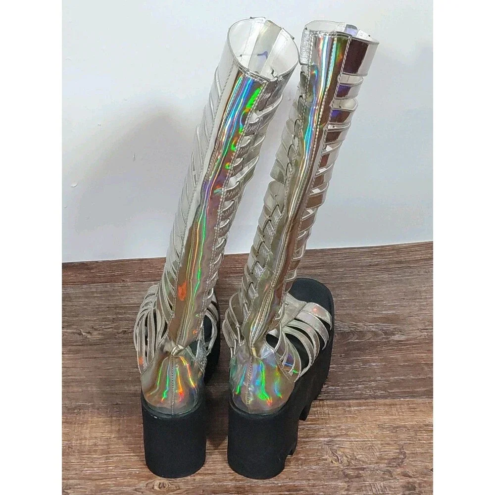 Current Mood Weekend Warrior Eclipse Knee High Iridescent Gladiator Boots Sz 6M